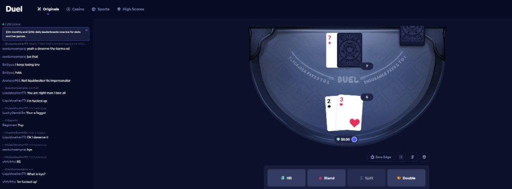 Duel Originals elo blackjack asztal nulla hazelonnyel, Hit es Stand gombokkal