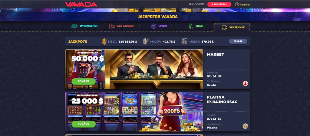 Vavada versenyek es jackpot oldal MEGA, MAJOR es MINOR alapokkal